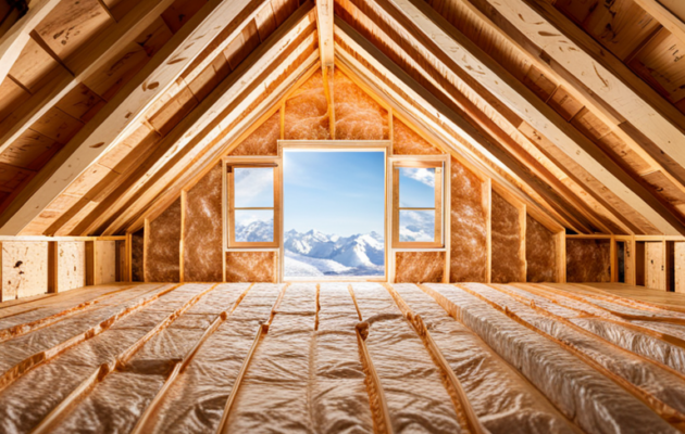 fiberglass insulation in an attic.
