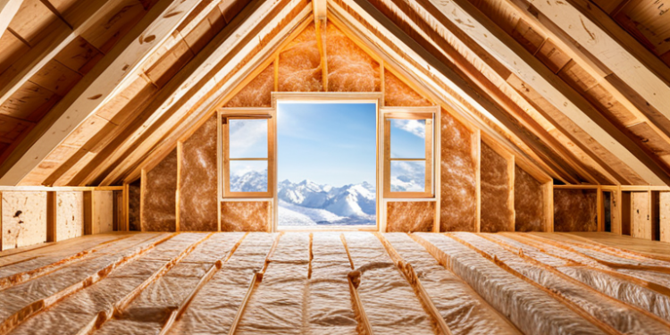 fiberglass insulation in an attic.