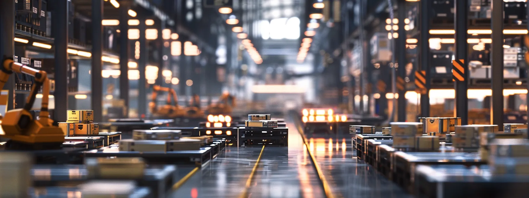 a bustling warehouse filled with automated robots, bustling with activity as they efficiently fulfill orders for the booming e-commerce industry.