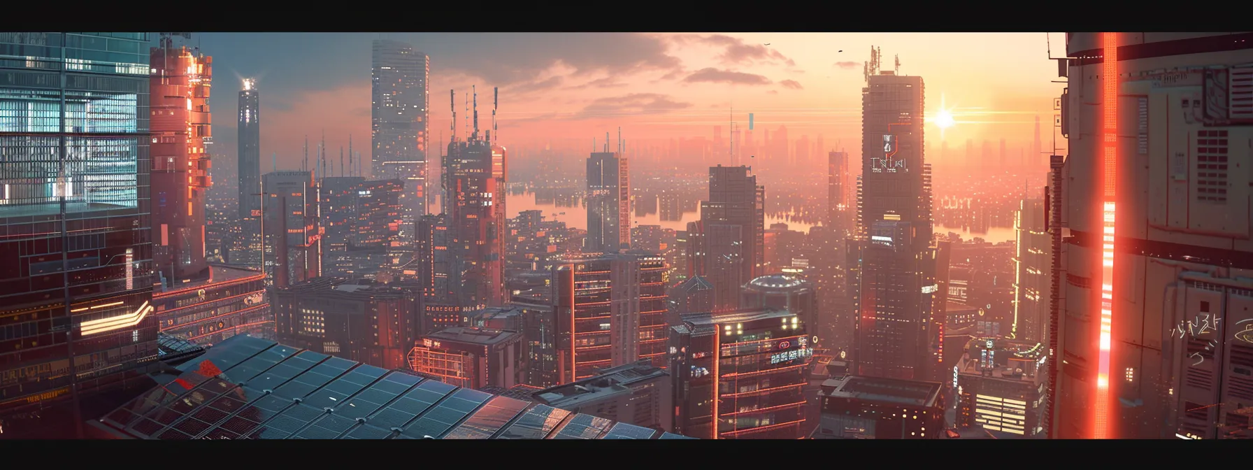 a futuristic cityscape with sleek solar panels integrated seamlessly into buildings, smart grids visible in the background, showcasing the innovative integration of renewable energy technologies.