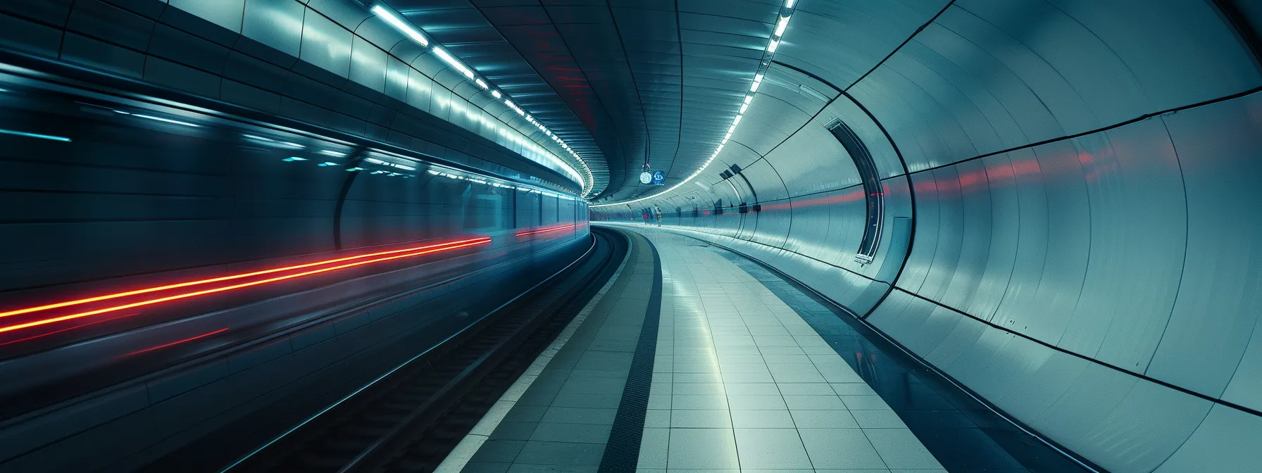 a sleek, futuristic high-speed train zooming through a modern railway station, symbolizing the revolution in sustainable transport infrastructure.