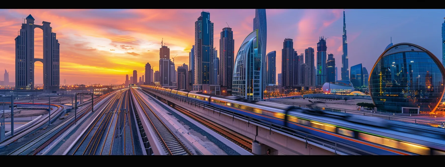 a sleek high-speed train speeding through a modern city skyline, symbolizing economic growth through enhanced connectivity and regional development.