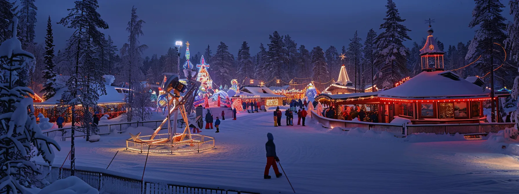 a whimsical winter wonderland captured in lapland, finland, with colorful winter parades and intricate snow art.