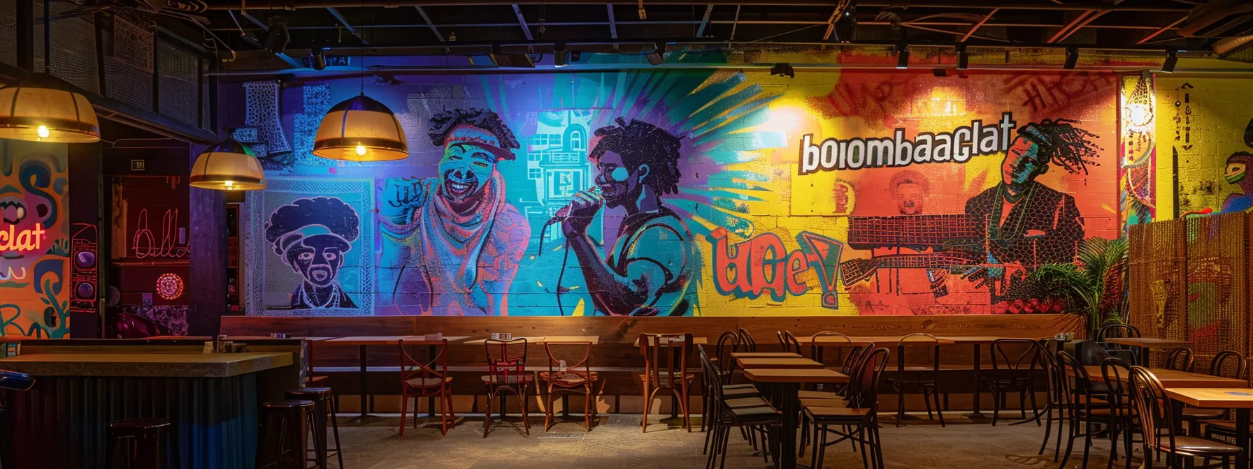 a vibrant mural depicting the evolution of 