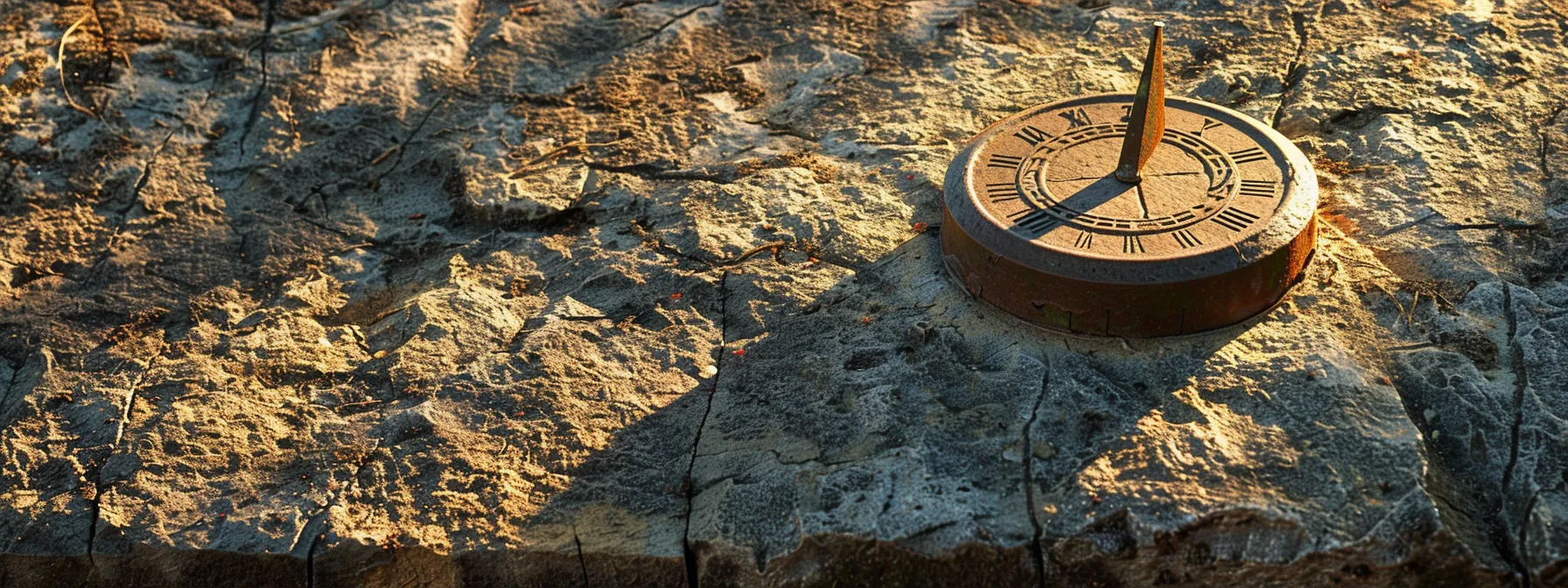 an ancient sundial casting a long shadow on a weathered stone pedestal, symbolizing the evolution of time measurement throughout history.