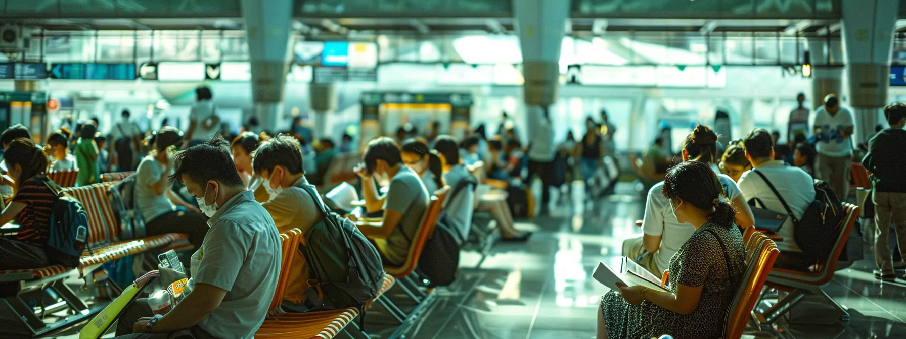 a group of bewildered travelers frantically reading outdated travel advisories, surrounded by a chaotic airport departure lounge, emphasizing the consequences of inadequate briefing frequency.