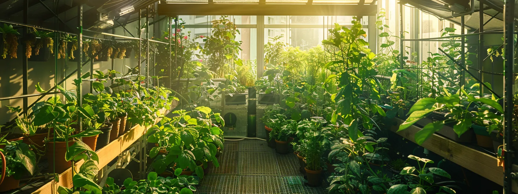 a rooftop garden thriving with lush greenery, complemented by a network of advanced monitoring sensors and solar panels, showcasing innovative infrastructure climate adaptation solutions.