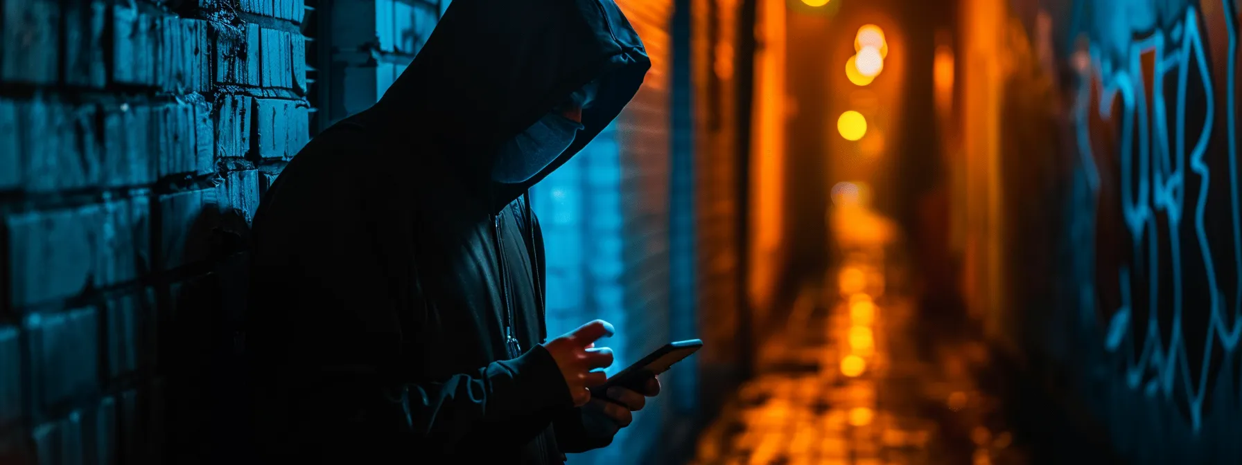 a shadowy figure in a dark alley, exchanging encrypted messages under dim lamplight, highlighting the role of cryptography in ensuring anonymity on blockchain networks.