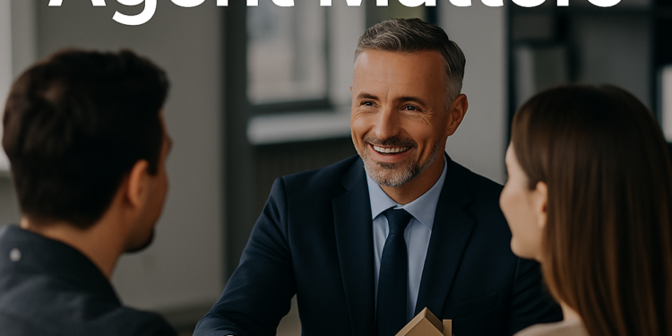 real estate agent at a table with clients.